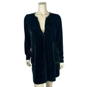 CP Shades x Free People Velvet Mini Dress Size XS Green Tunic Vneck Long Sleeve